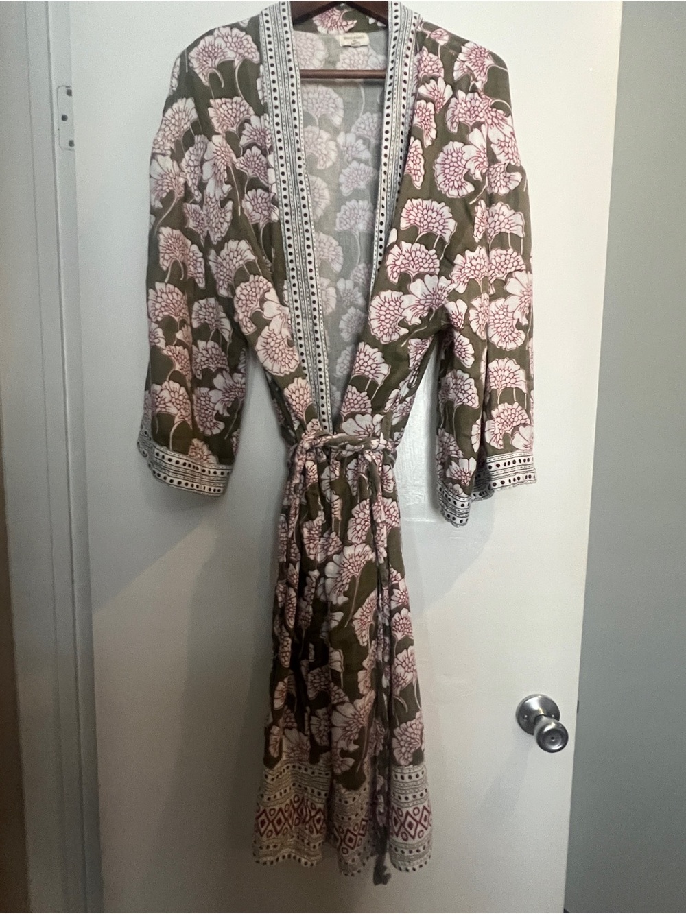 Cost Plus World Market Olive Maxi Dress with Pink Floral Print- one size